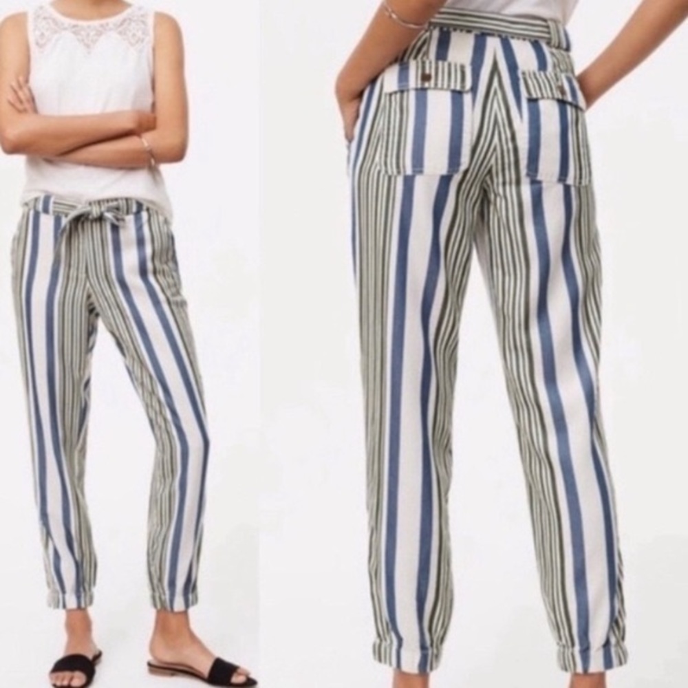 Ann Taylor LOFT | High-Rise Striped Zip Ankle‎ Joggers in 100% Lyocell - Picture 9 of 14